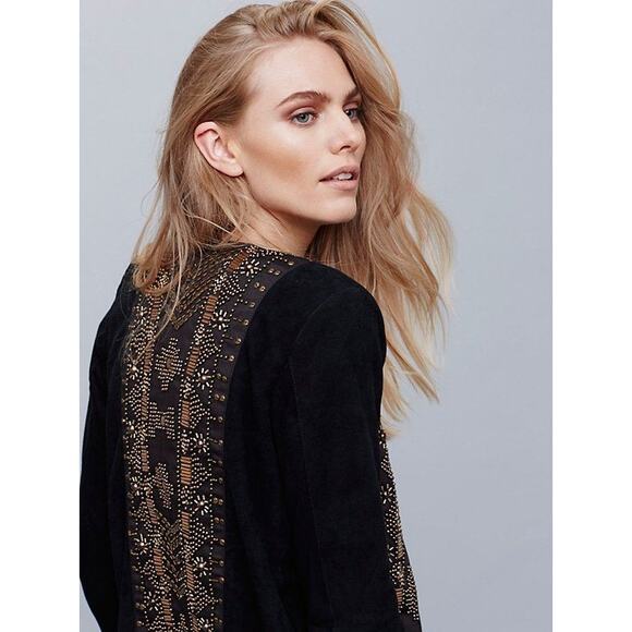 New Free People CLEOBELLA Taylor Jacket $739 Black FRINGED Embellished SUEDE - Picture 4 of 11